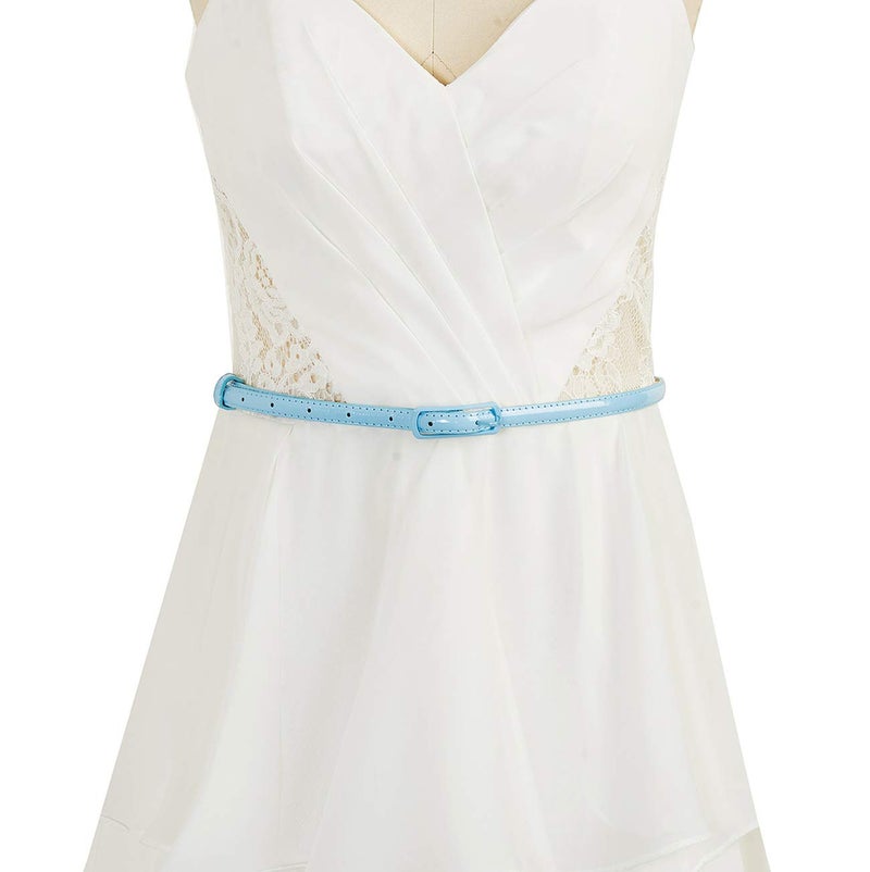 Selighting Women's Solid Color Faux Leather Skinny Belts for Dresses (One Size, Light Blue) - Image 1